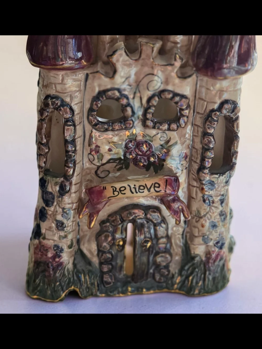 Blue Sky Clayworks Rambling Rose Tealight Castle W/ Plate EUC